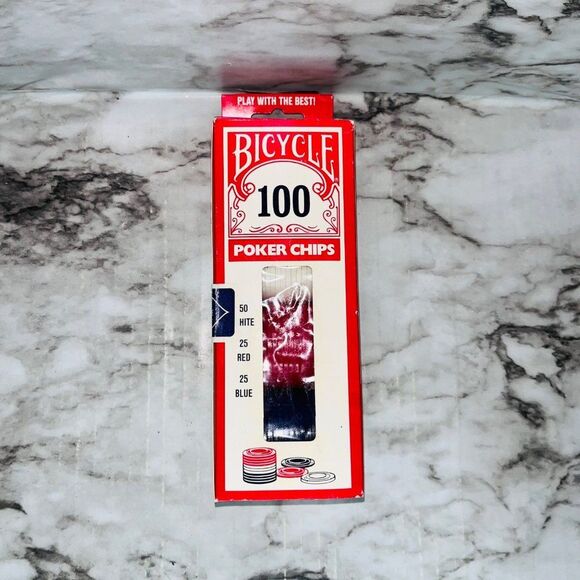 New in Box | Bicycle | 100 Poker Chips | White/Red/Blue | Interlocking | Plastic - Picture 1 of 5